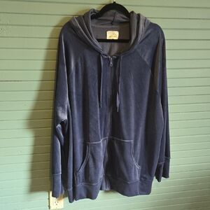 aerie Navy Blue Velour Zip-Up Hoodie